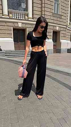 Жіночий трендовий костюм-двійка з м'якої натуральної тканини турецька віскоза Чорний Одеса