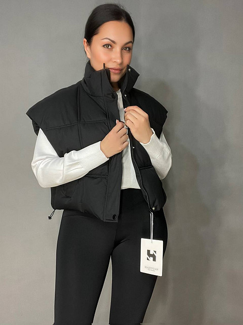 Жилетка жіноча HAIZIYUAN 535 укорочена широка оверсайз спущене плече чорна, чорний, M Київ - фото 9