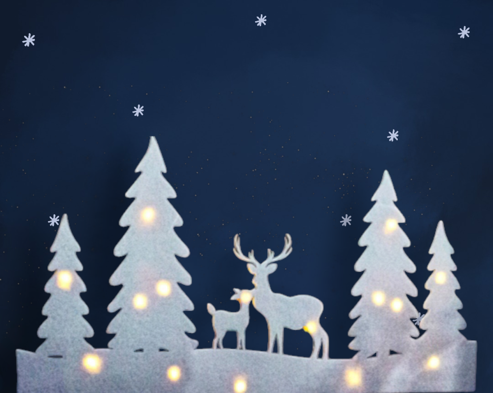 Светодиодное новогоднее украшение елочки и олени на окно или стену 60 на 30 см из фетра Германия белый Киев - изображение 3