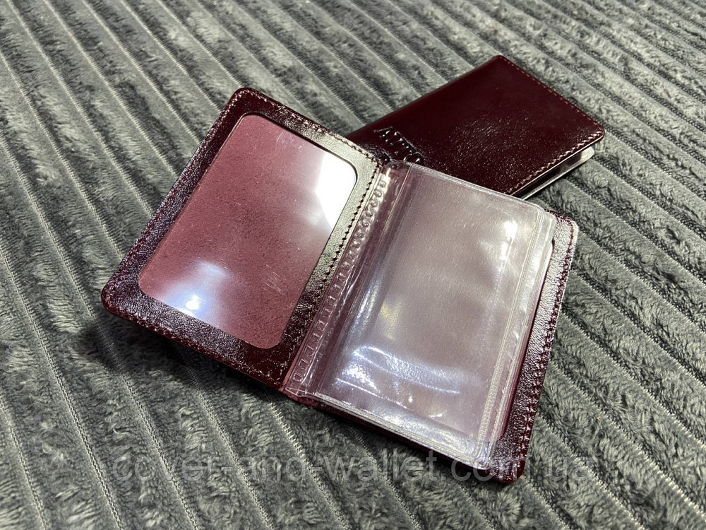 Бордовая кожаная обложка на ID паспорт и права ST Leather Киев - изображение 4