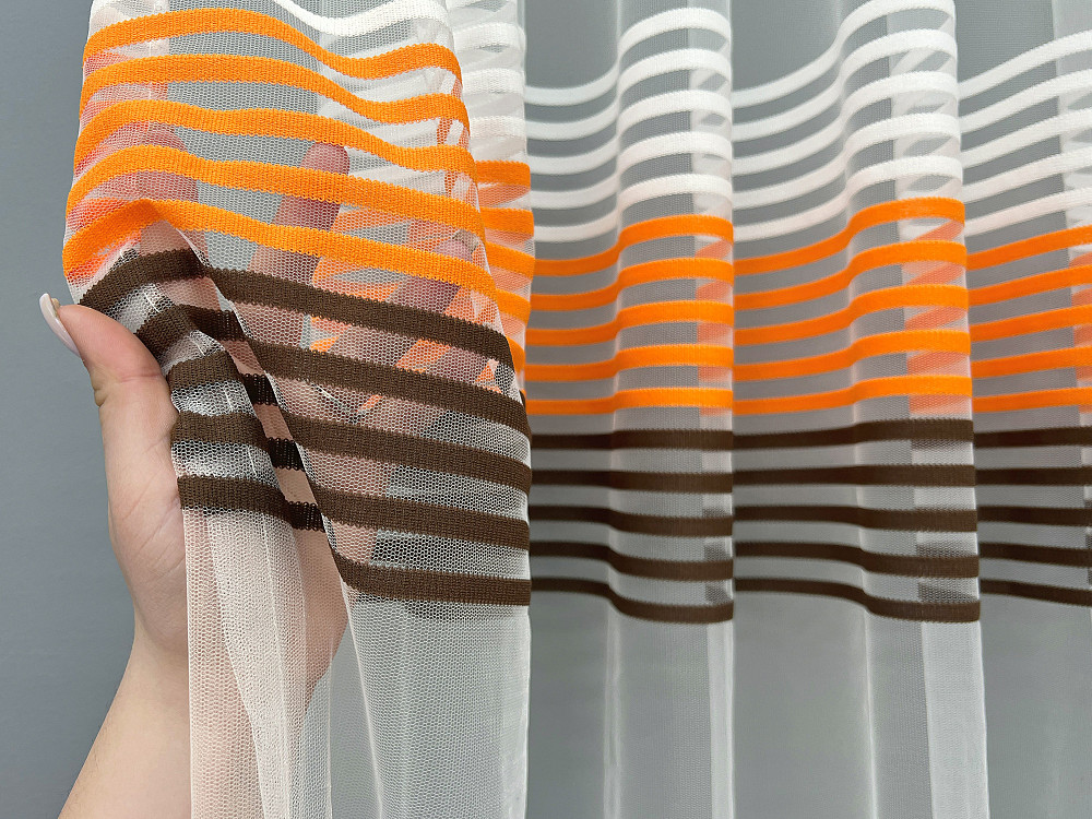 Тюль VR-Textil 1307т Терция Фатин полоски Молочный с оранжевым и венге 400х270 см (42-1258) Киев - изображение 6
