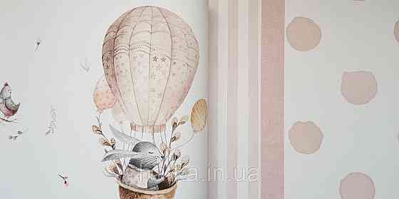 Шпалери флізелінові еко Rasch Kids World 0.53х10 дитячі повітряні кулі жирафи зайці птиці рожеві коричневі Київ