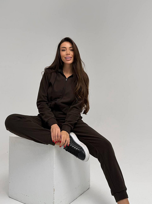 Жіночий повсякденний теплий костюм на флісі двійка Шоколад, 50/52 Одеса - фото 3