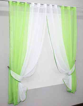 Кухонные шторы VR-Textil № 017к комбинированные с подвязками салатовый с белым 265х170 см (50-037) Киев