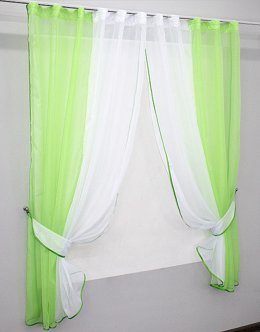 Кухонные шторы VR-Textil № 017к комбинированные с подвязками салатовый с белым 265х170 см (50-037) Киев - изображение 2