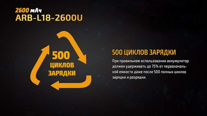 Акумулятор 18650 Fenix ​​2600 mAh із micro-usb зарядкою (Чорно-жовтий) Вінниця - фото 11