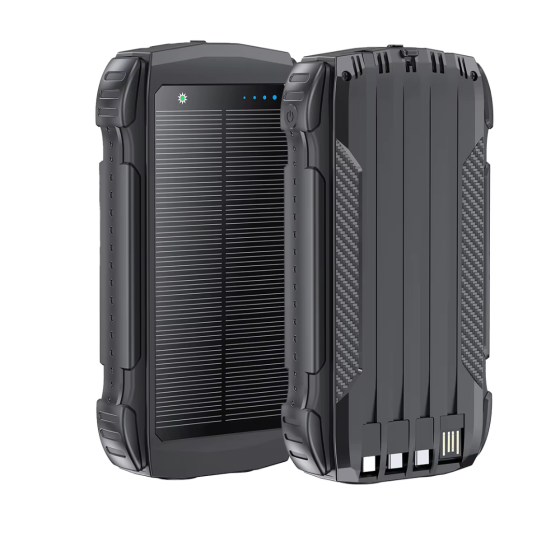 Павербанк на сонячній батареї 20000мАг, УМБ Powerbank з кабелями, ліхтариком і швидкою зарядкою Blue Кам'янець-Подільський