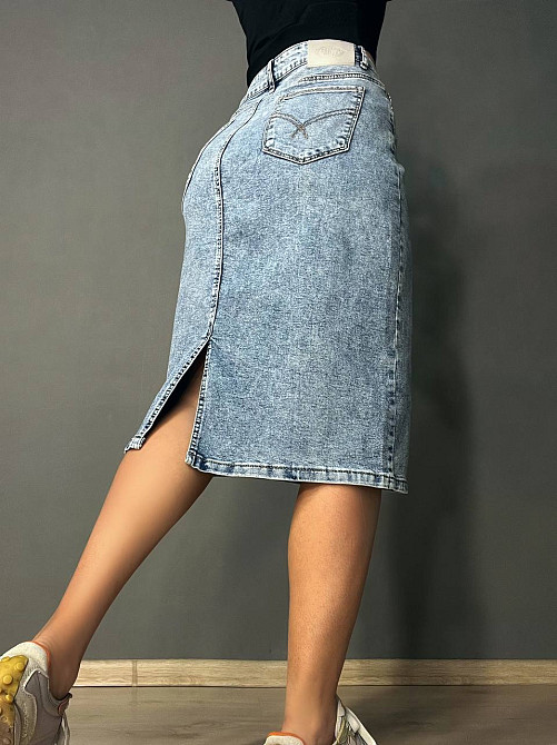 Спідниця джинсова жіноча Vanver 8118 з розрізом ззаду великі розміри блакитна, блакитний, 44, 42, 116 см, 142 см Київ - фото 17