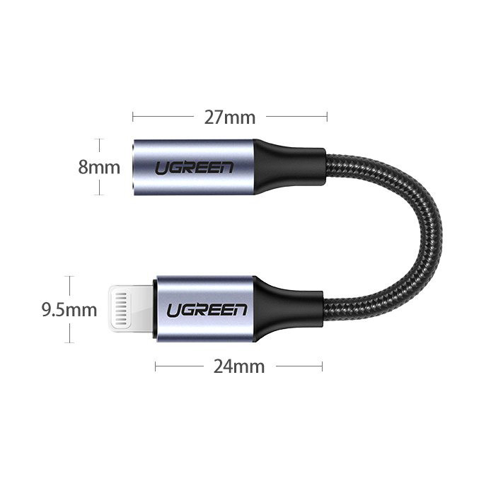 Перехідник Lightning --> 3.5 mm 10cm Headphone Jack Adapter Model US211 UGREEN Сірий Вінниця - фото 3