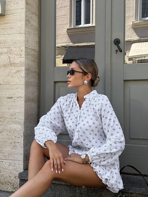 Женское легкое платье-комбинезон с принтом натуральный муслин 42/44, Белый 3 Одесса - изображение 2