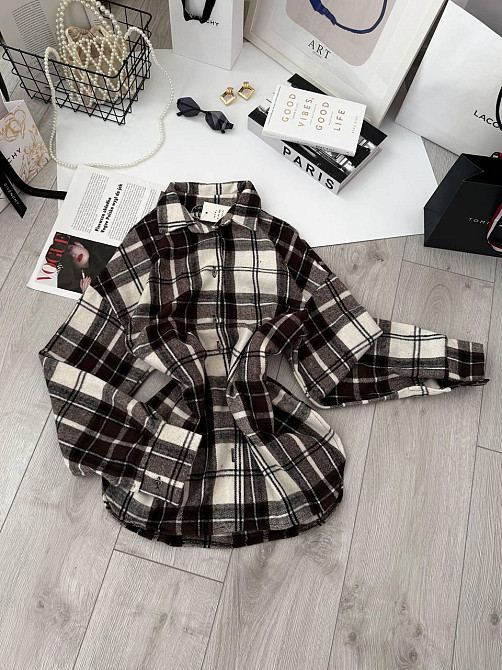 Жіноча тепла звичайна сорочка вільного крою турецький кашемір Шоколад Одеса - фото 2