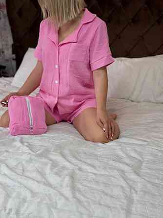 Женская пижама двойка + косметичка из натуральной ткани муслин Барби, 46/48 Одесса