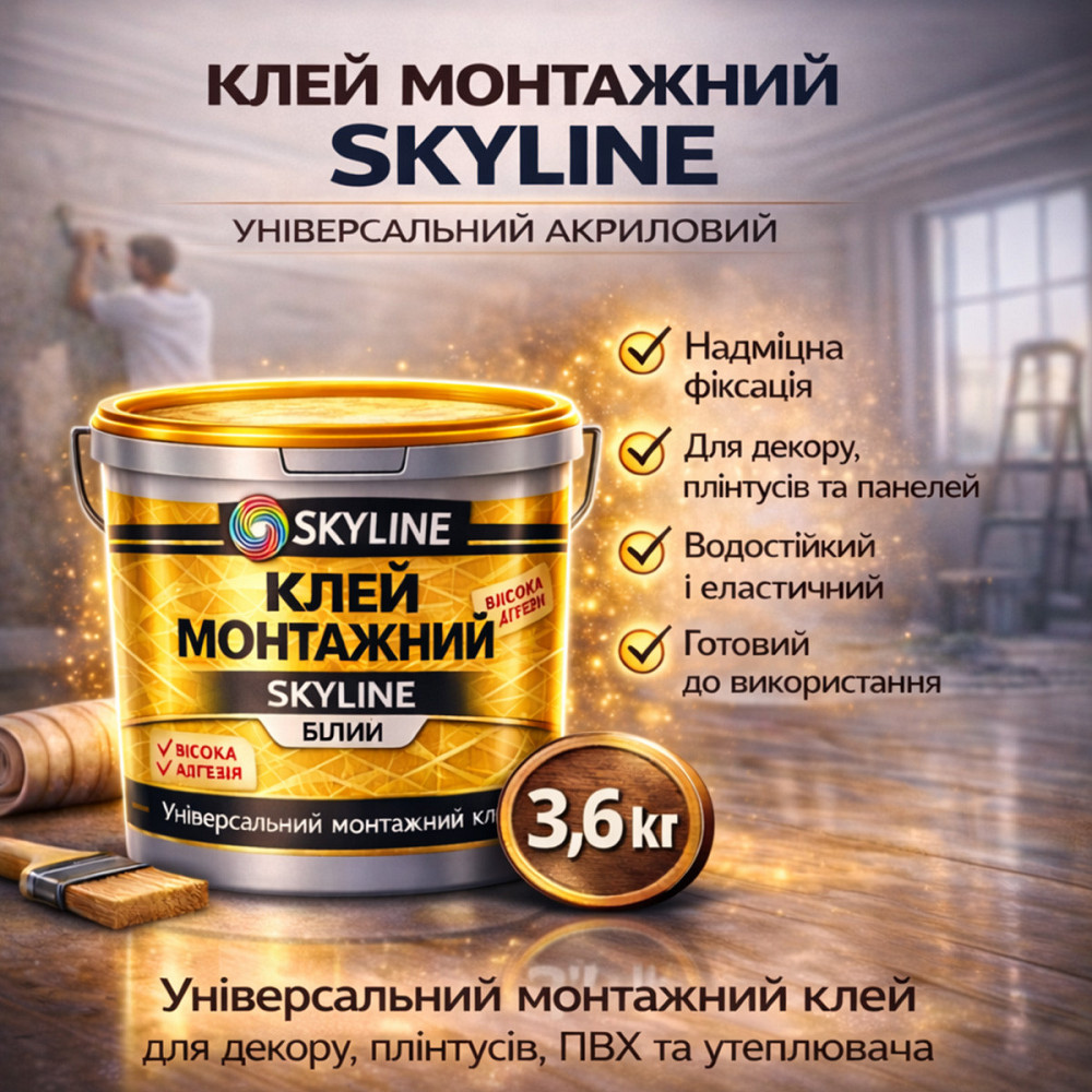 Клей монтажний акриловий 3.6 кг Skyline універсальний вологостійкий білий для всіх видів монтажних робіт Харків - фото 1