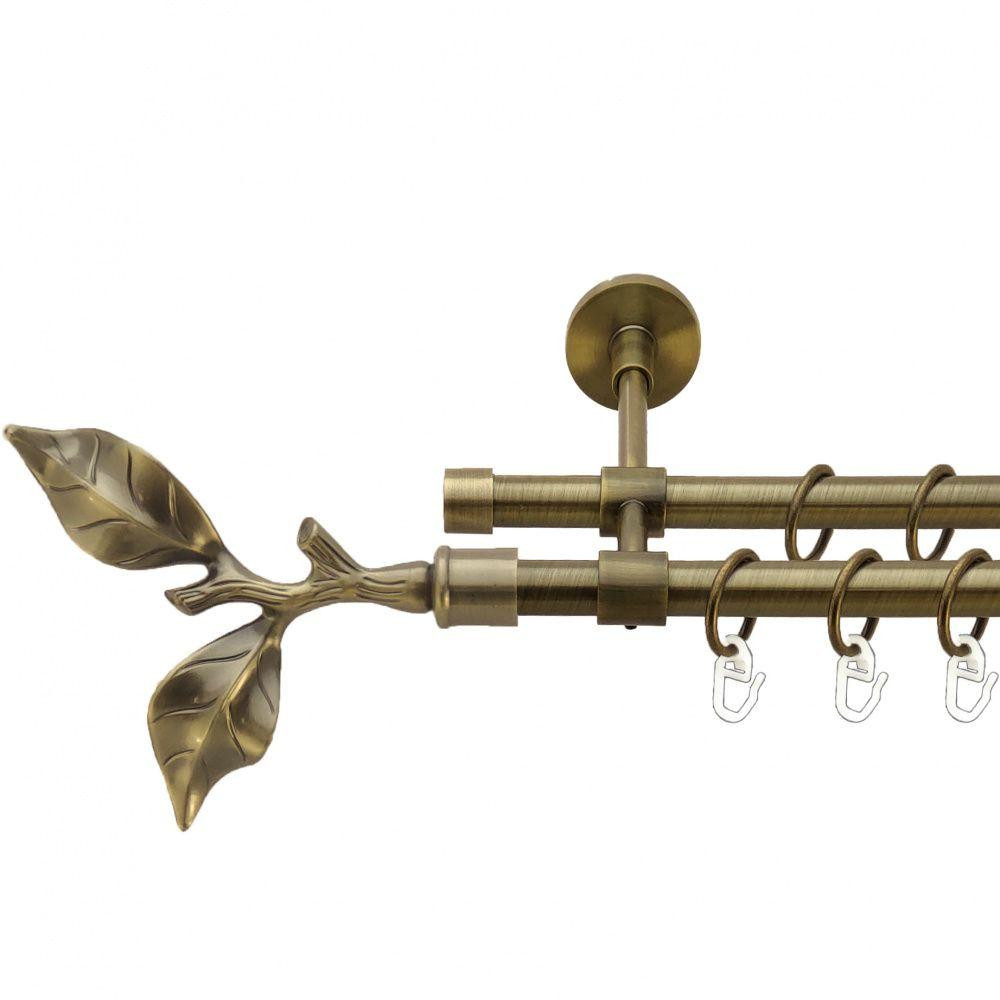 Карниз Orvit Листок Троянди металевий дворядний закритий гладка труба кільце металеве Антик 16\16 мм 160 см (7329415) Львів - фото 1