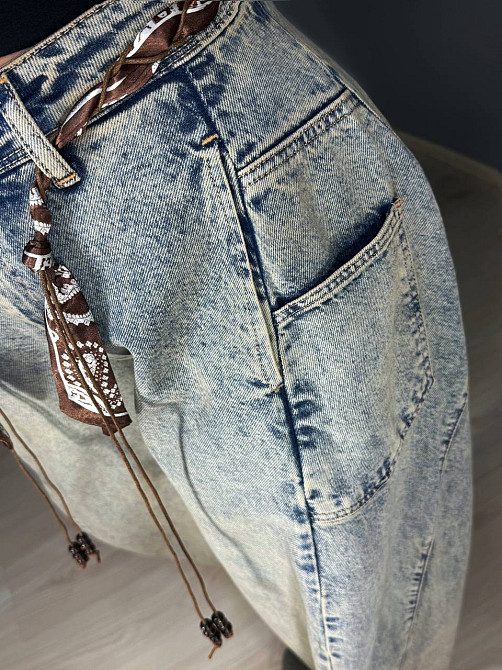 Джинсы женские Ijjass 6059 baggy супер широкие оверсайз с поясом винтажные голубые, голубой, 29, 29, 78 см Киев - изображение 6