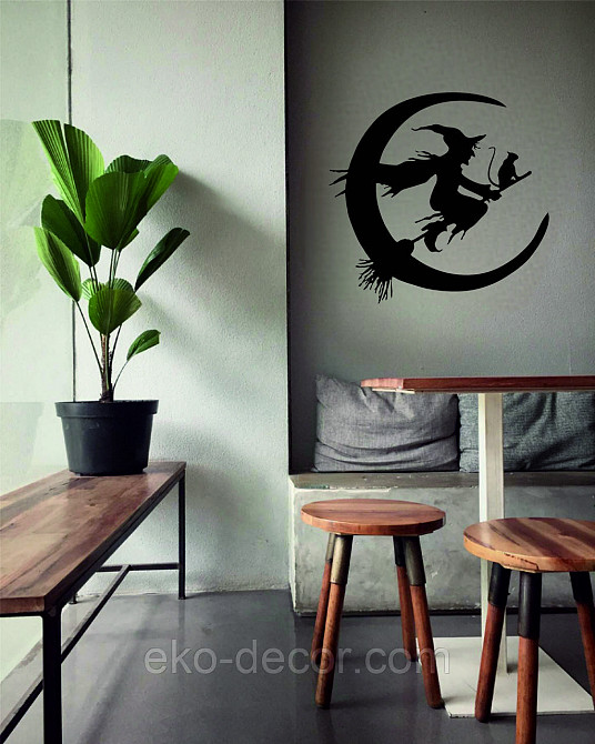 Декоративное настенное Панно «Ведьма на метле с котом», Декор на стену 90*86 см, Черный Киев - изображение 10