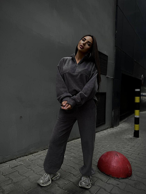 Женский удобный теплый костюм из флиса двусторонний Графит, 46/48 Одесса - изображение 5