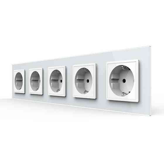 П’ятимісна електрична розетка з заземленням LIVOLO, біла, скляна рамка, шторки, 250В 16А (VL-C7C5EU-11) Коломыя