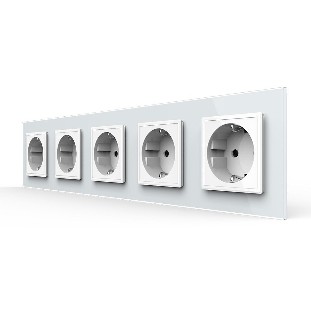 П’ятимісна електрична розетка з заземленням LIVOLO, біла, скляна рамка, шторки, 250В 16А (VL-C7C5EU-11) Коломыя - изображение 5