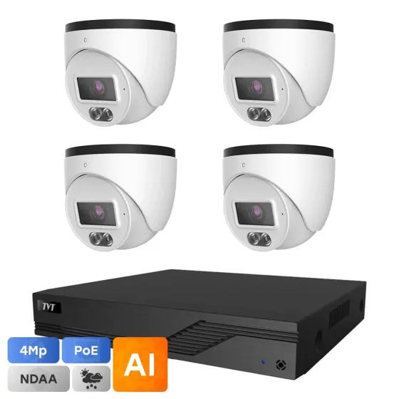 Комплект IP-відеонагляду на 4 камери TVT IP-Video Kit 4x4Mp (T) PoE: 4 купольні 4Mp відеокамери + 4-канальний 6Mp відеореєстратор Киев