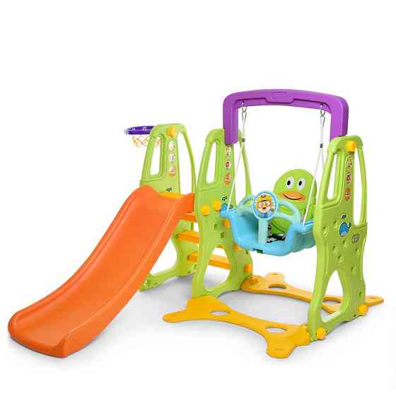 Дитяча гірка-гойдалка HF-H002 пластик, з баскетбольним кільцем Вінниця