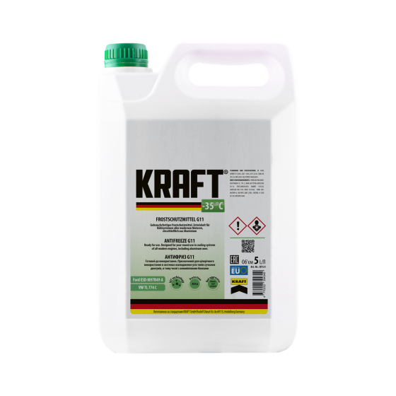KRAFT G11 Green -35 °C 5 л — готовий зелений антифриз для легкових і вантажних автомобілів | KF121 Ковель