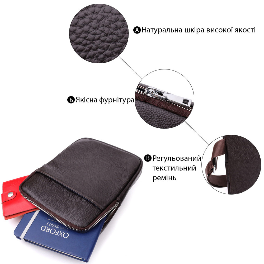 Мужская вертикальная сумка из натуральной кожи Коричневый (Vintage) Киев - изображение 8