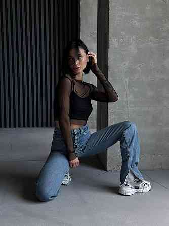 Жіночий топ +лонгслів у сіточку Чорний 44/46 Харків