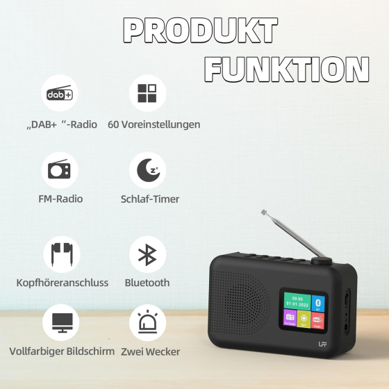 Цифровое радио LFF LDR102-DE DAB+/FM с Bluetooth, цветной дисплей, 60 станций, будильник, 4×AA/сеть Киев