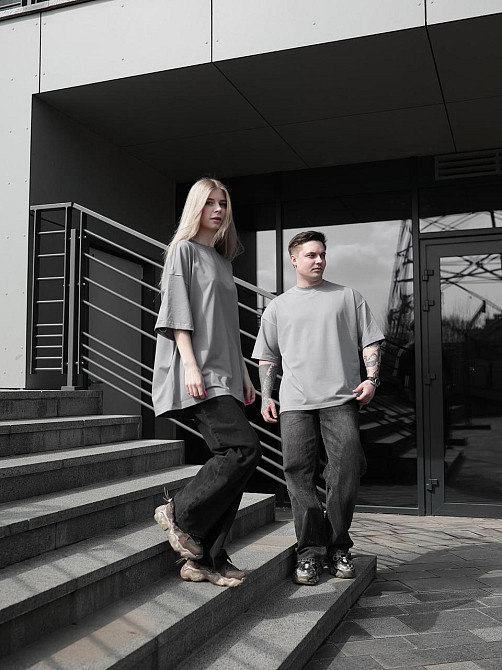 Парні футболки оверсайз(oversize) для чоловіка і дружини, для закоханих пар SANE сірі Одеса - фото 2
