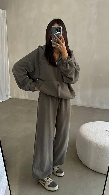 Жіночий повсякденний спортивний костюм-двійка: кофта та штани з турецької двонитки Оливка, 42/44 Одеса - фото 1