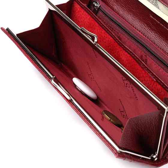 Жіночий шкіряний гаманець з монетницею бордовий (ST Leather) Київ