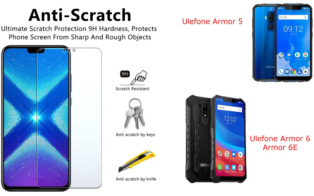 Захисне скло NeoGlass для Ulefone Armor 5, Armor 6, Armor 6E – надпрозоре та стійке Київ - фото 1