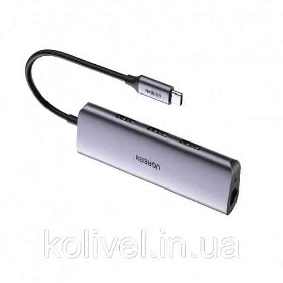 Хаб USB 3.1 Type-C -> 3хUSB 3.0 + RJ45 1000M Ethernet сірий UGREEN (60718) Київ