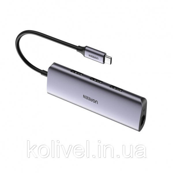 Хаб USB 3.1 Type-C -> 3хUSB 3.0 + RJ45 1000M Ethernet сірий UGREEN (60718) Київ - фото 1