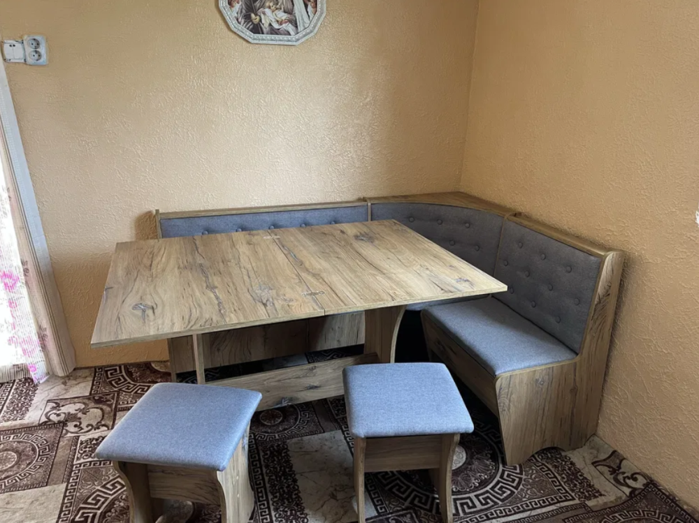 Уголок кухонный со столом и 2 табурета 1135х1535 Ткань / ДСП Дуб Винтаж Львов - изображение 6