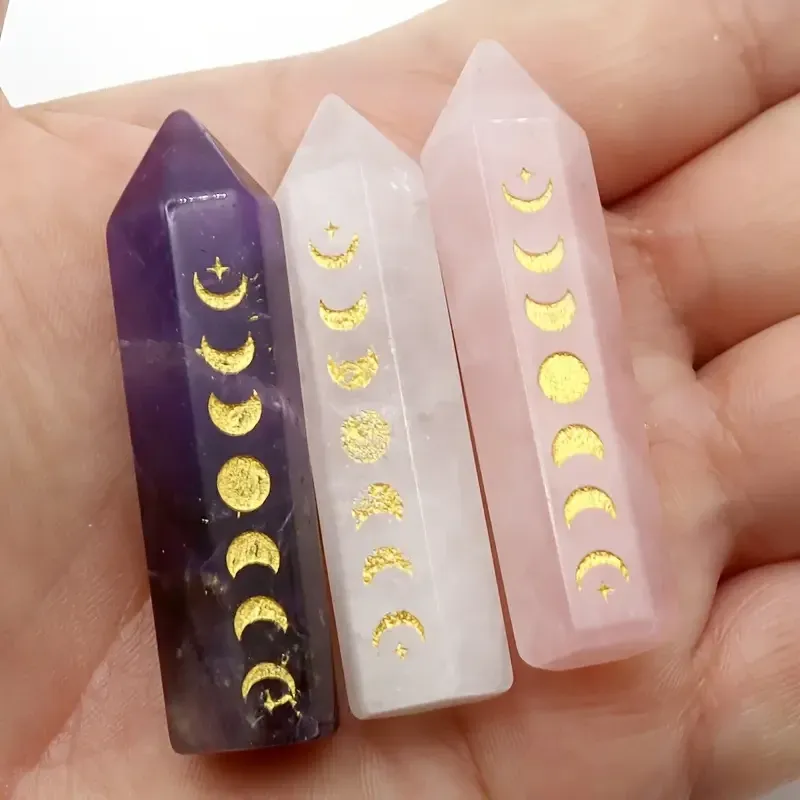 Набір кристалів: рожевий кварц, прозорий кварц і аметист із гравіюванням фаз Місяця Київ - фото 7