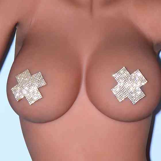 Наклейки на бюст з камінням хрести 65 на 60 мм золотистий Київ