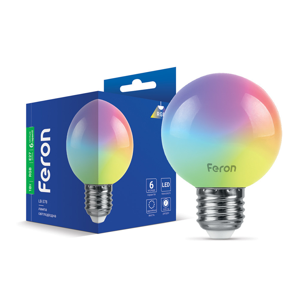 Світлодіодна лампа Feron LB-378 1Вт E27 RGB Харьков - изображение 1