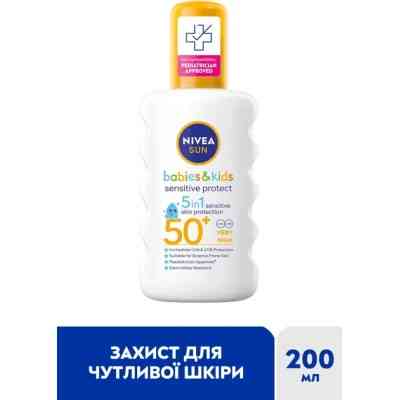 Средство от загара Nivea Sun Babies & Kids Детский солнцезащитный спрей Защита для чувствительной кожи SPF 50+ 200 мл (4005900592767/4005900600202 Винница