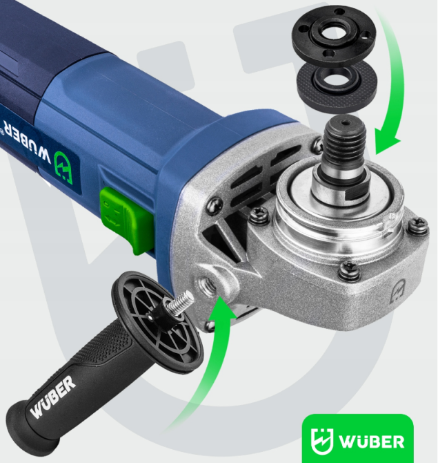 Болгарка (кутова шліфувальна машина) Wuber 1600Вт 125мм + набір 10 дисків 125мм (Польща) Київ - фото 9