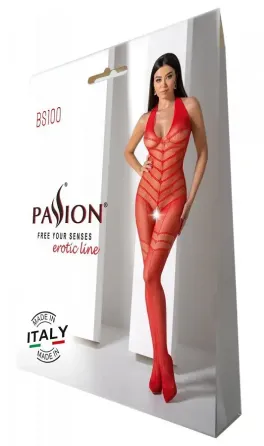 Бодістокінг з плетінням на животику Passion BS100 One Size, red, декоративний шов, з доступом Львів