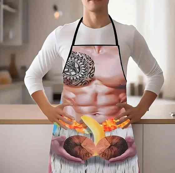 Фартух з приколом чоловічий кухонний з торсом у гавайському стилі для гриля та барбекю Київ
