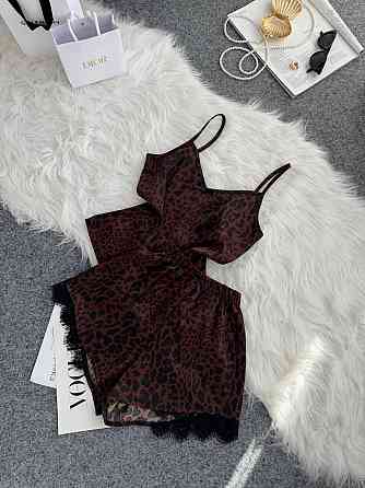 Женская базовая повседневная домашняя шелковая пижама с кружевом Шоколад, 42/44 Одесса