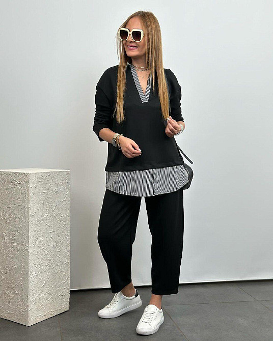 Стильный женский костюм двойка двунитка + котон. Черный, 56/58 Одесса - изображение 3