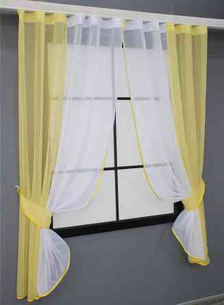 Кухонні штори VR-Textil № 017к комбіновані з підв'язками жовтий з білим 265х170 см (50-081) Киев