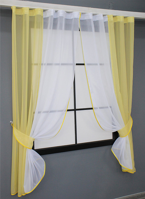 Кухонні штори VR-Textil № 017к комбіновані з підв'язками жовтий з білим 265х170 см (50-081) Киев - изображение 2