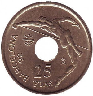Стрибун. Літні Олімпійські ігри в Барселоні 1992. Монета 25 песет. 1990 рік, Іспанія.(Г) Полтава - фото 1