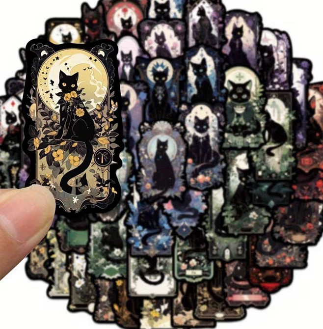 Набор наклеек черные коты 50 шт виниловые водостойкие готические aesthetic стикеры для ноутбука Киев - изображение 1
