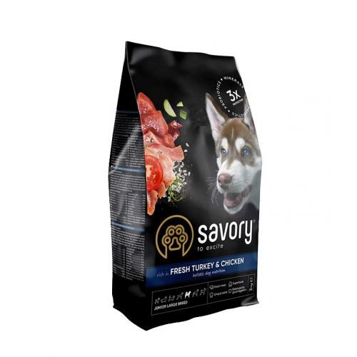 Корм сухий Savory Junior Large rich in Fresh Turkey and Chicken для молодих собак великих порід від 25 кг зі свіжою індичкою Київ - фото 1